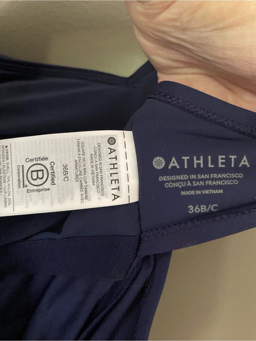 NWT ATHLETA Navy Blue Square Neck Bra Cup Tankini Swim Top Size 36 B/C - Picture 8 of 8